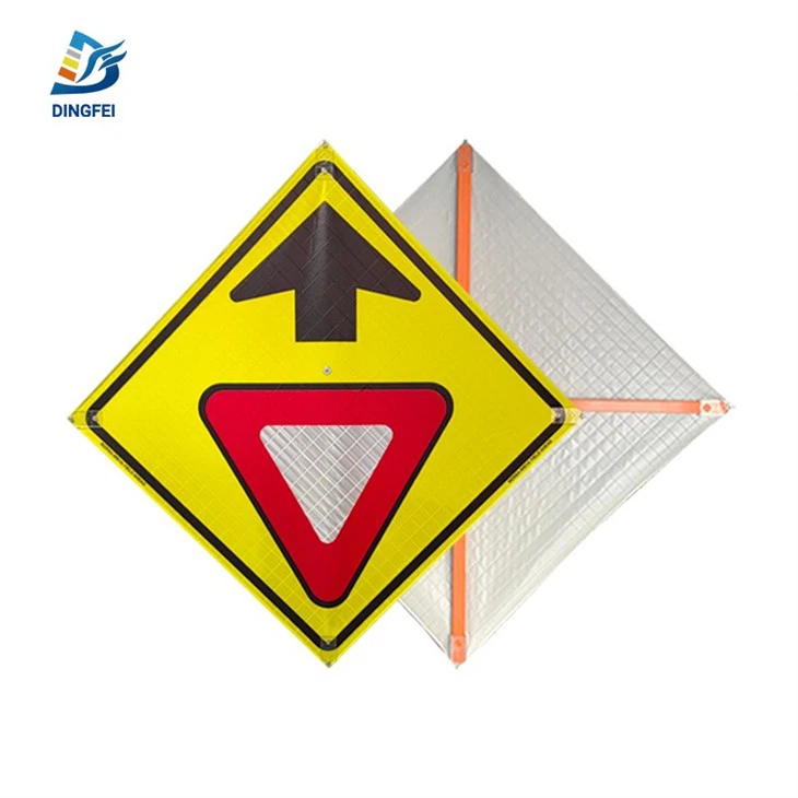 Roll Up Traffic Sign Yellow Yield Overlay